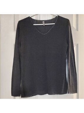M Made In Italy Knit Crewneck Sweater Glitter Trim Long Sleeves Dark Gray Medium